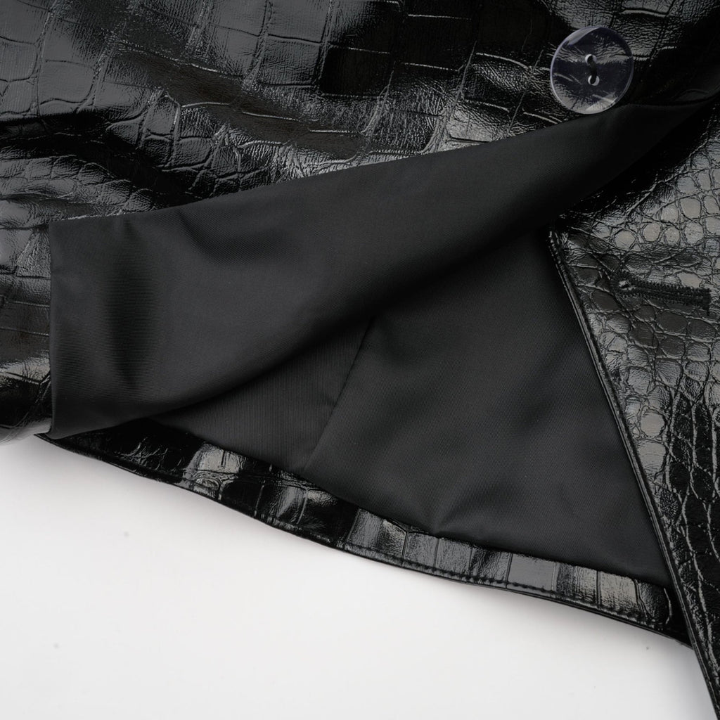 Anastasia Jacket - Peak Lapels - Buttoned Cuffs - Cinched Waist - Patent Finish