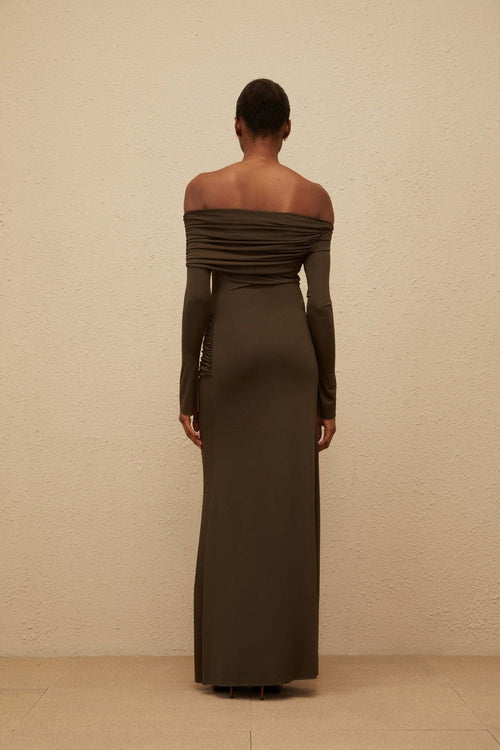Andromeda Maxi Dress - One Shoulder - Ruched Detail - Stretch Design - Straight Hemline