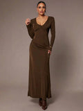 Andromeda Maxi Dress - Refined Style - Slim Fit Type - Mermaid Hem Shape - Ruched, Wrap - Occasion Wedding, Formal & Evening - Long Sleeve Length