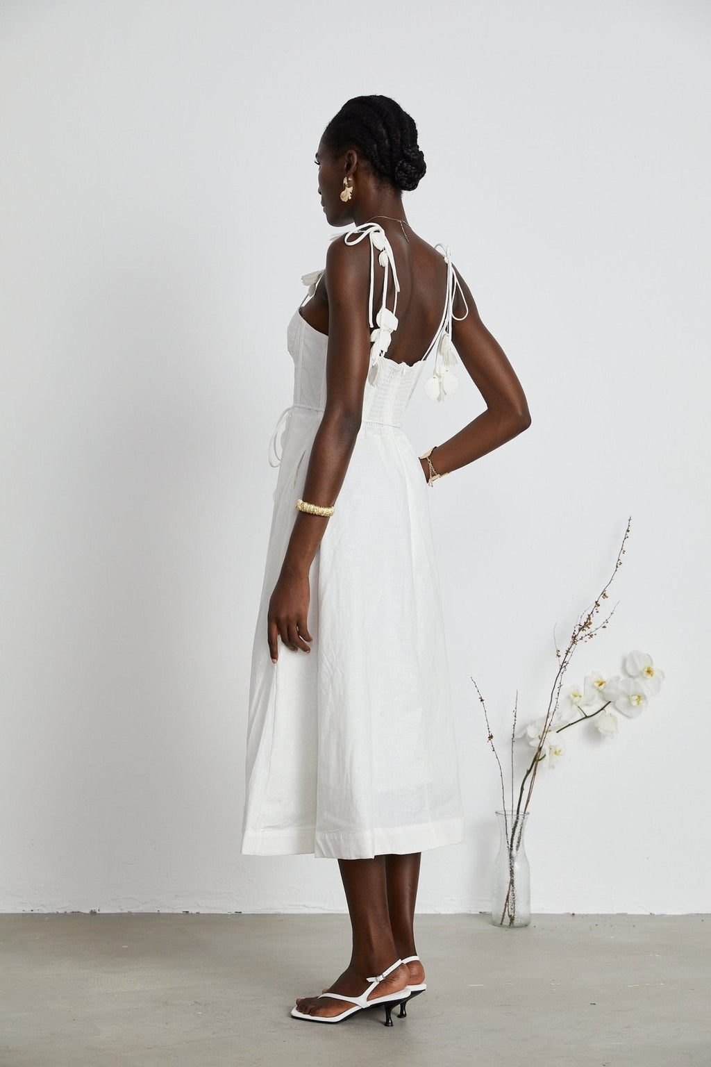 Andromeda Midi Dress - Sweetheart Neckline - Bustier Style - Rouleau Straps - Pockets Zip Length