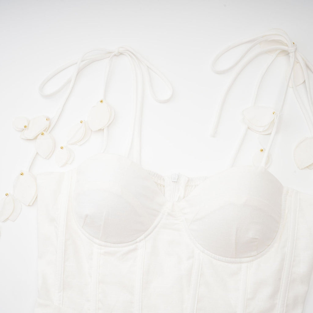 Andromeda Midi Dress - Sweetheart Neckline - Bustier Style - Rouleau Straps - Pockets Zip Length