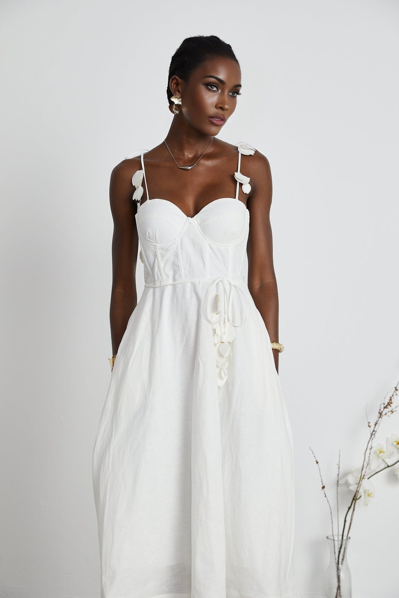 Andromeda Midi Dress - Sweetheart Neckline - Bustier Style - Rouleau Straps - Pockets Zip Length