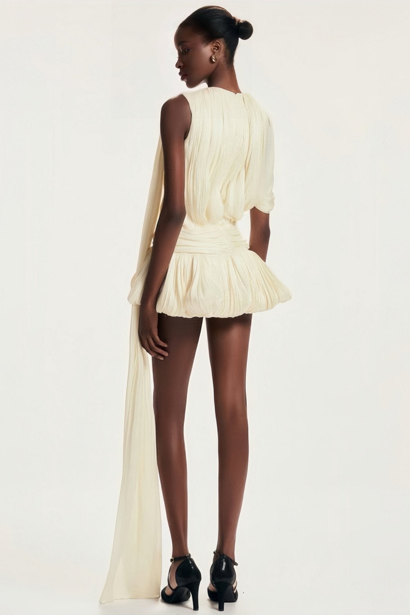 Andromeda Mini Dress – Round Neck – Twist Detailing – Asymmetric Design