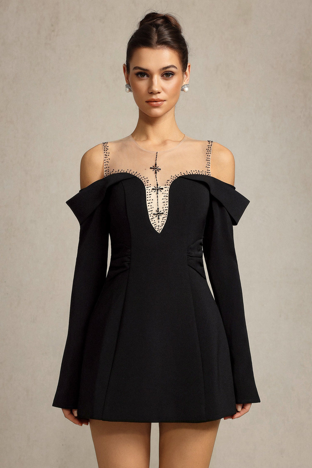 Angel Black Off-Shoulder Bell Sleeve Evening Dress