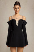 Angel Black Off-Shoulder Bell Sleeve Evening Dress