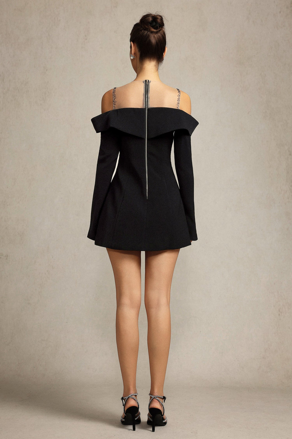 Angel Black Off-Shoulder Bell Sleeve Mini Dress