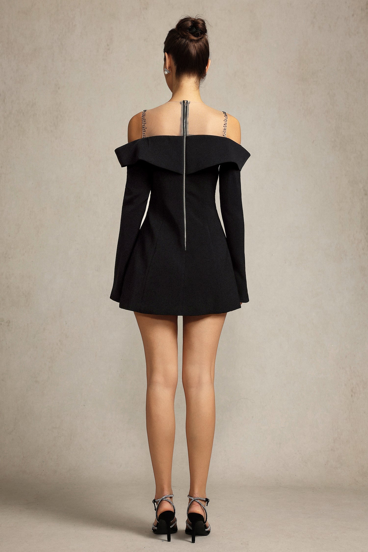 Angel Black Off-Shoulder Bell Sleeve Mini Dress