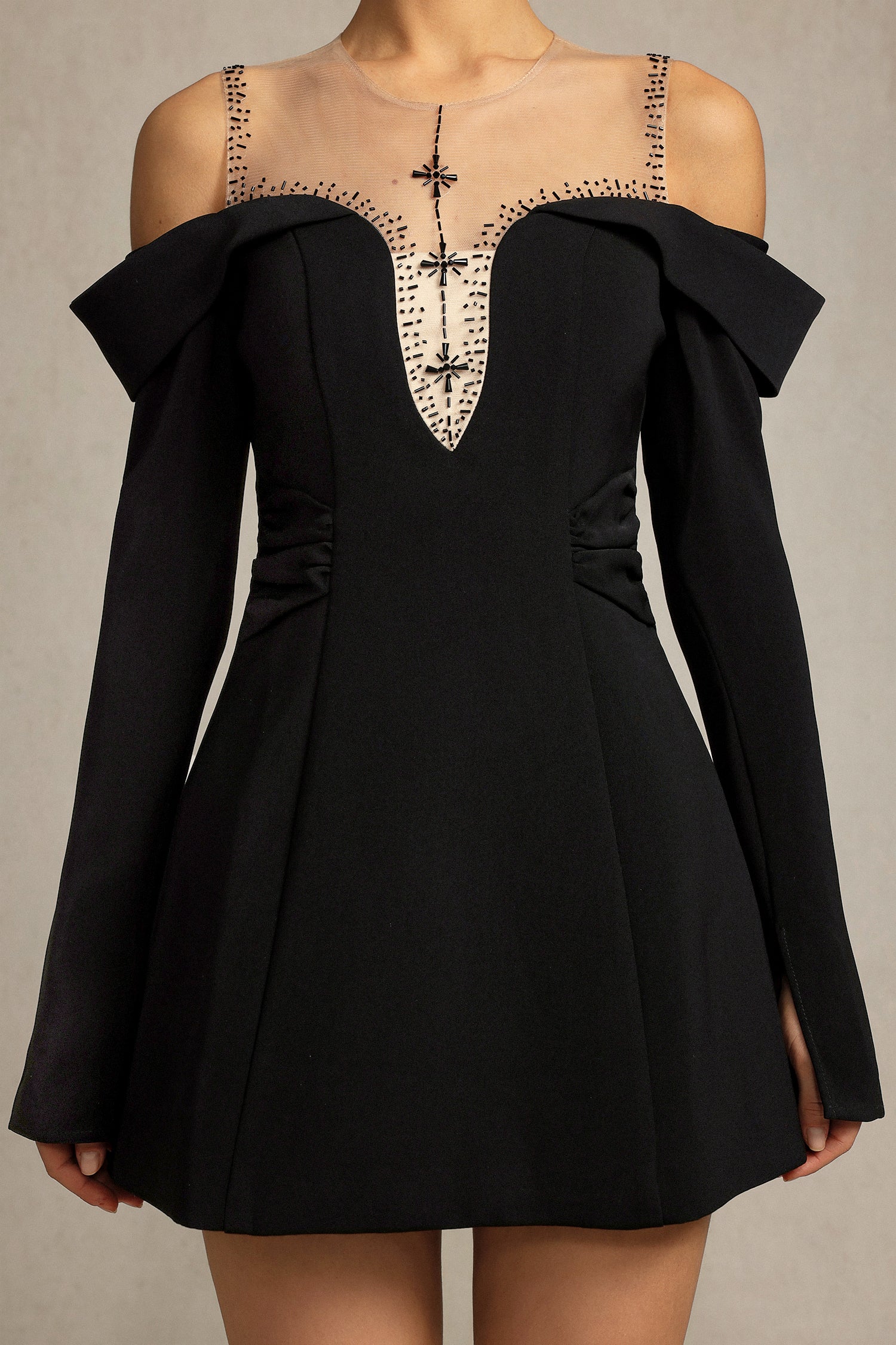 Angel Black Off-Shoulder Bell Sleeve Mini Dress