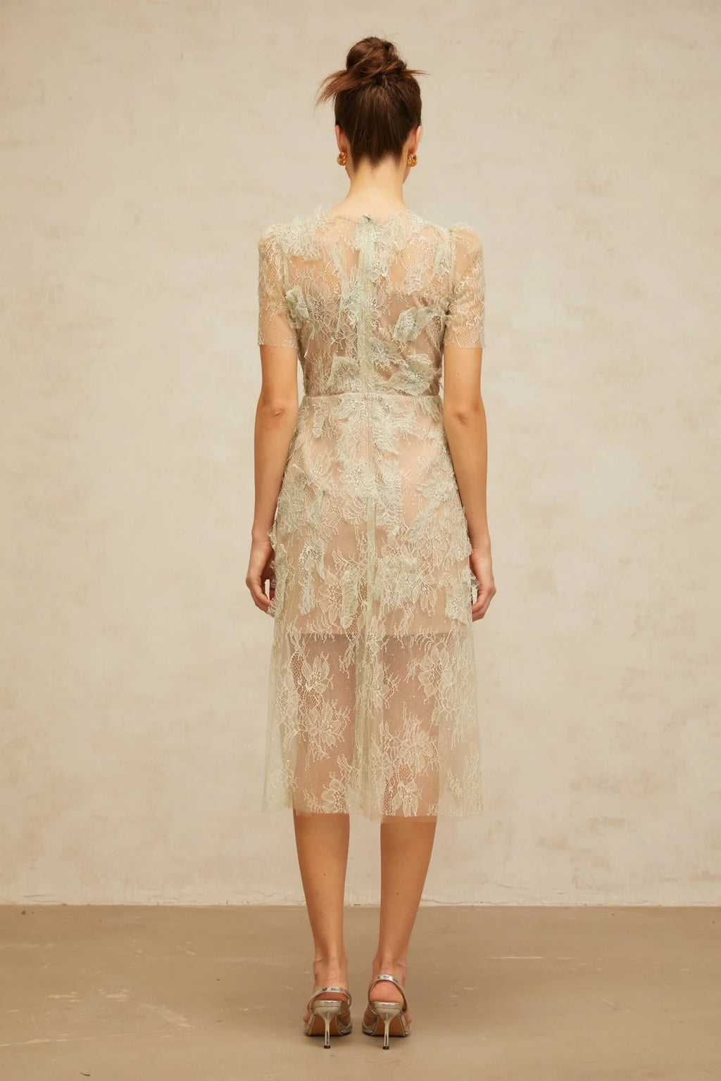 Angel Midi Dress Mint - Green Floral - Lace & Boned Bodice