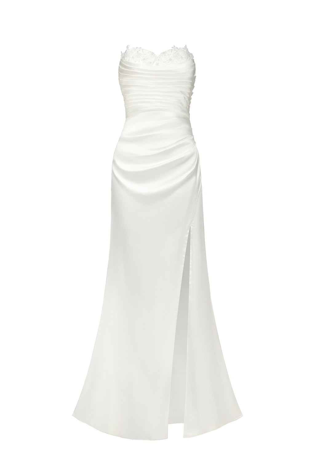 Angel White Lace Fishtail Dress with Train and High Slit