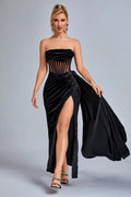 Angelica Black Velvet Corset Detail Strapless Evening Dress