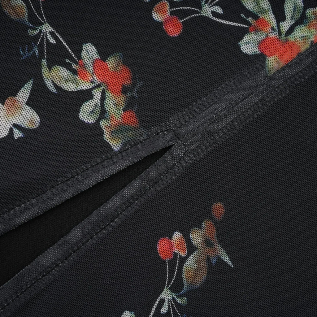 Angelica Floral Midi Dress - Delicate Spaghetti Straps - Square Neckline - Low - Cut Back - Chic Rear Slit Detail
