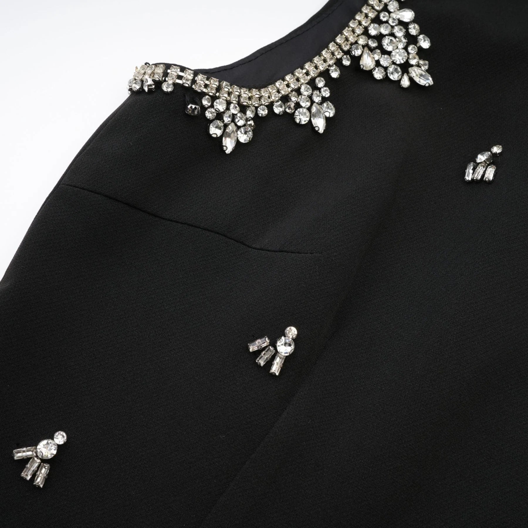 Angelina Dress - Sleeveless - Round Neck - Cut - Out Crystal Embellished Zip Thigh - Length