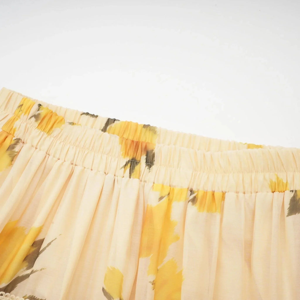 Angelina Floral Midi Dress - Round Neck Blouse - Buttoned Cuffs - Semi - Sheer with Rear Button Fastening and Lace Details