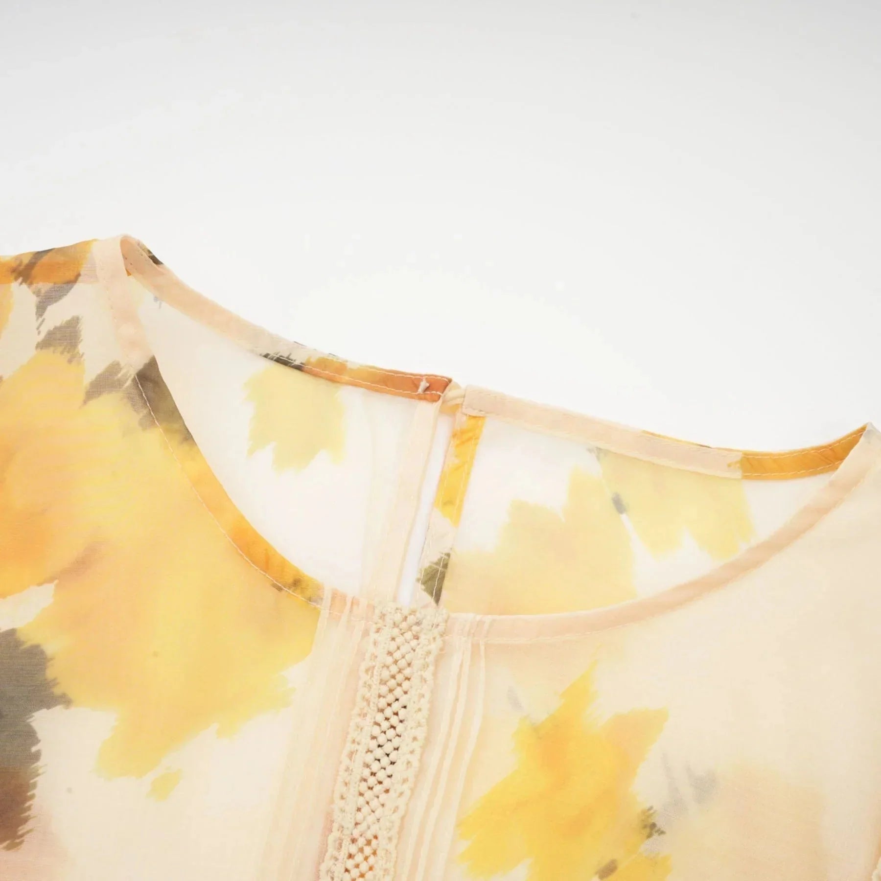 Angelina Floral Midi Dress - Round Neck Blouse - Buttoned Cuffs - Semi - Sheer with Rear Button Fastening and Lace Details
