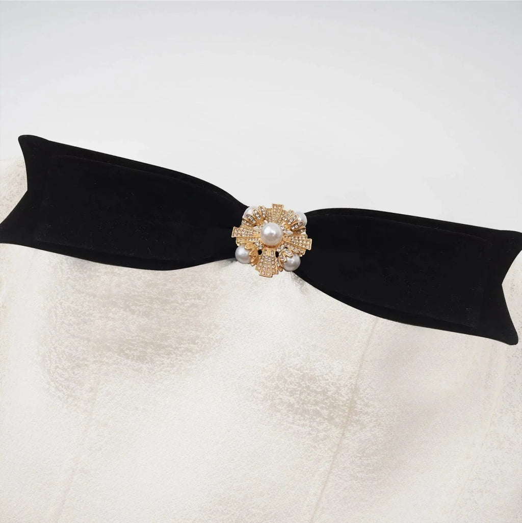 Angioletta Mini Dress - Off the Shoulder Style - Sleeveless Design - Bow Detailing - Thigh Length