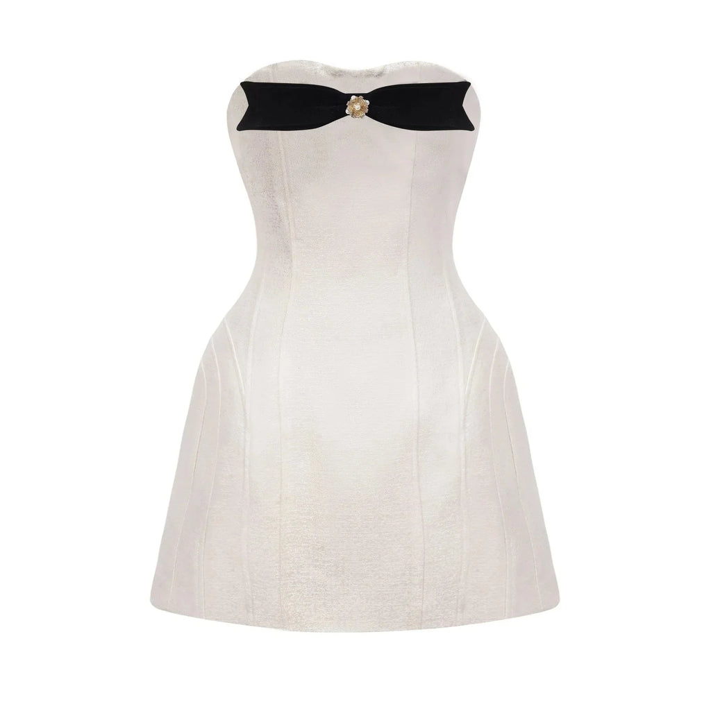 Angioletta Mini Dress - Off the Shoulder Style - Sleeveless Design - Bow Detailing - Thigh Length