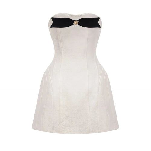 Angioletta Mini Dress - Off the Shoulder Style - Sleeveless Design - Bow Detailing - Thigh Length