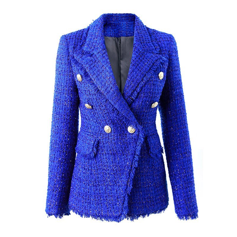 Anita Blazer - Tailored Double - Breasted Silhouette - Luxurious Bouclé Fabric - Fitted Waist - Button Details - Frayed Edges