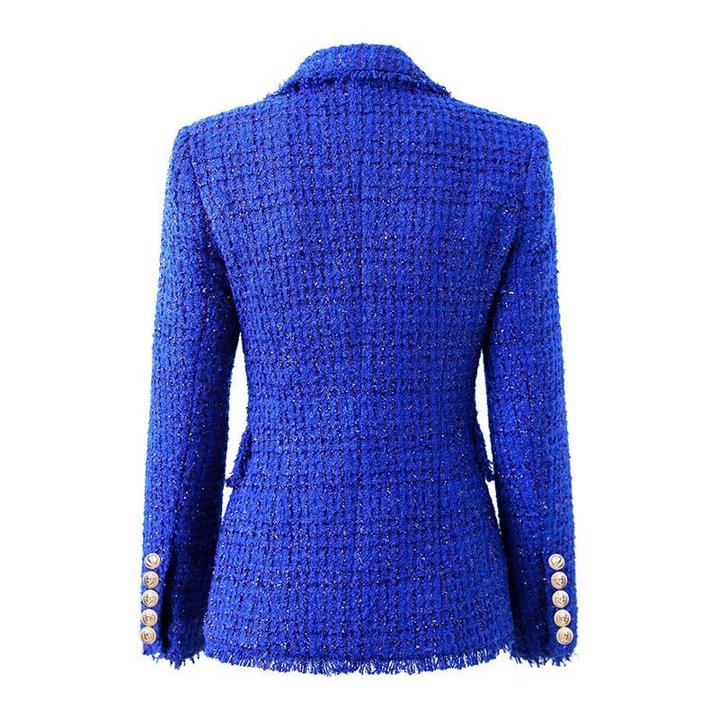 Anita Blazer - Tailored Double - Breasted Silhouette - Luxurious Bouclé Fabric - Fitted Waist - Button Details - Frayed Edges