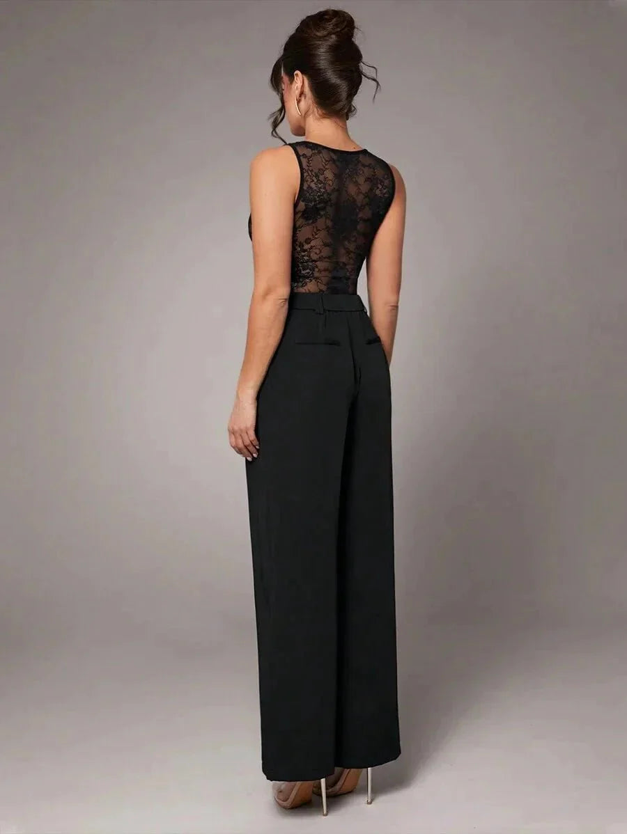 Anna Bodysuit - Medium Stretch Fabric Elasticity - Backless, Contrast Lace - Slim Fit Type - Natural Waist Line (mid Waist) - Modern Look