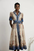 Anna Midi Dress – Long Sleeves – Lapels – Pattern Printed