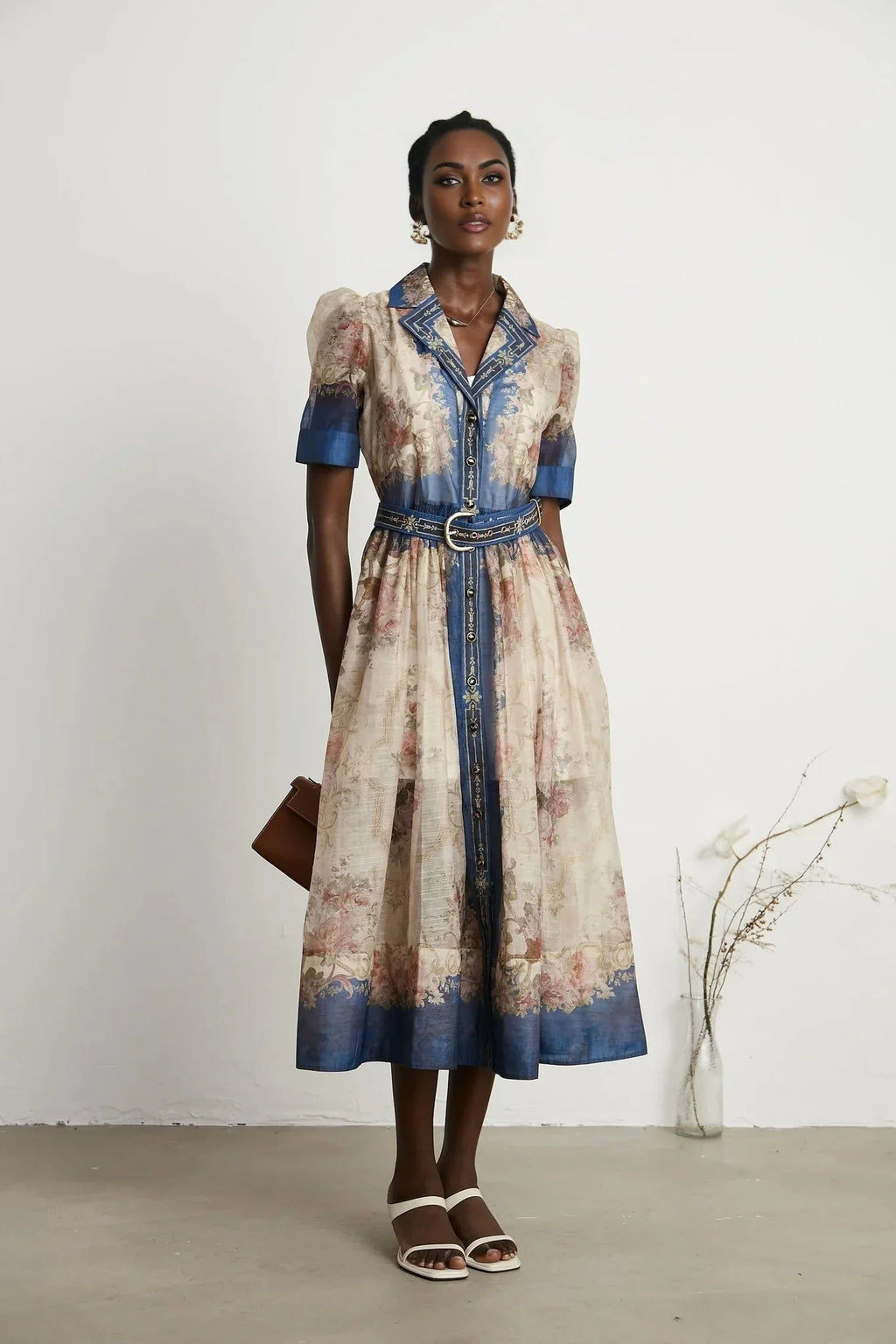 Anna Midi Dress – Long Sleeves – Lapels – Pattern Printed