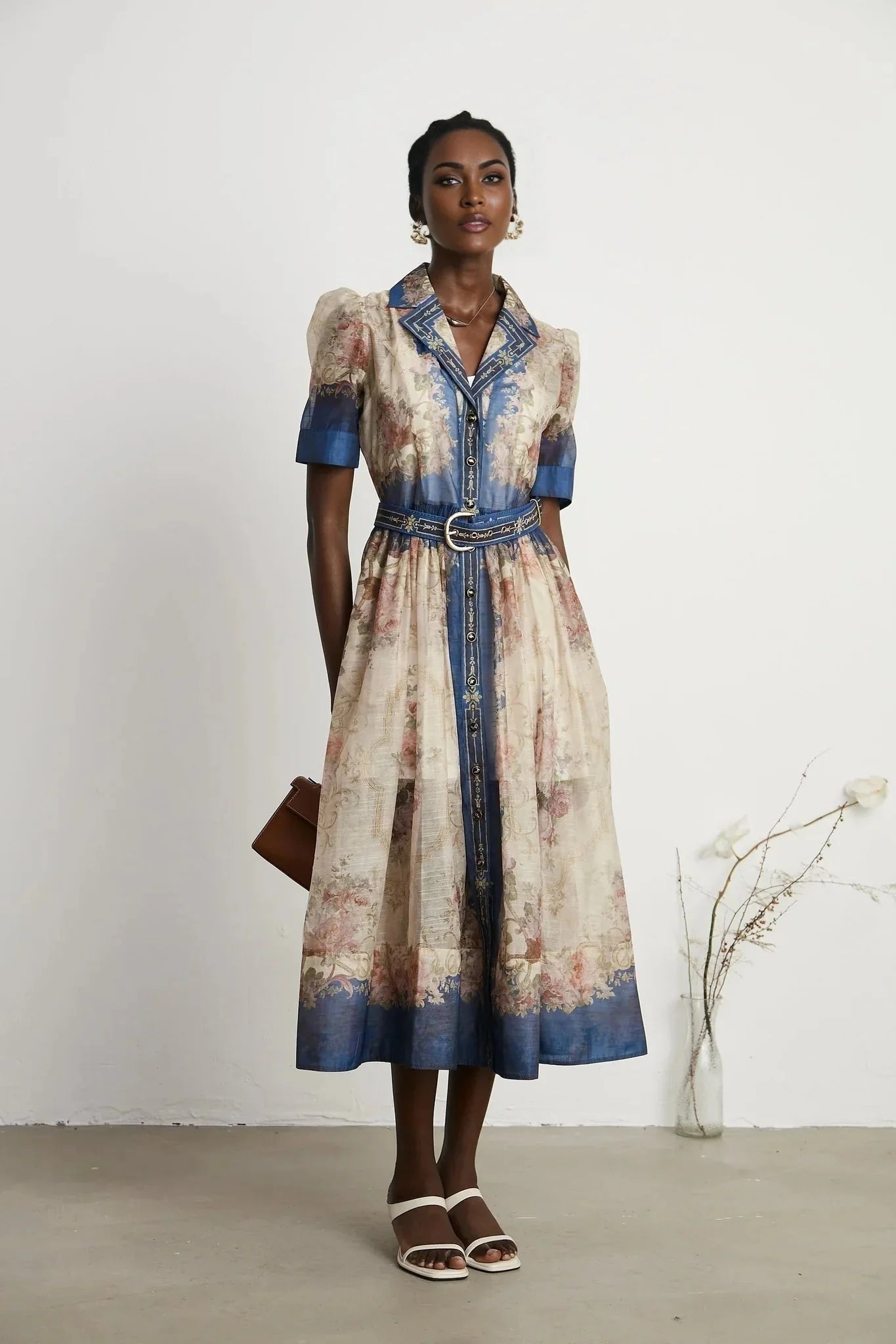 Anna Midi Dress – Long Sleeves – Lapels – Pattern Printed