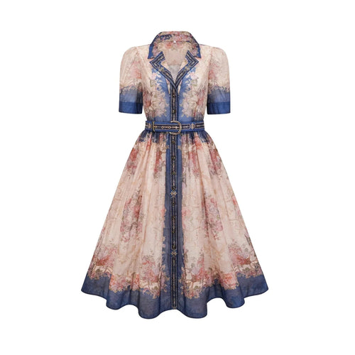Anna Midi Dress – Long Sleeves – Lapels – Pattern Printed