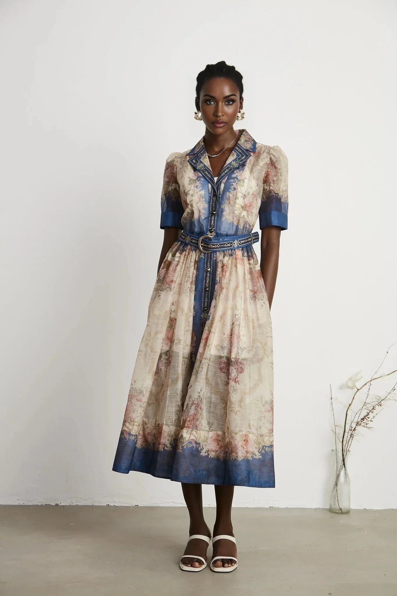 Anna Midi Dress – Long Sleeves – Lapels – Pattern Printed