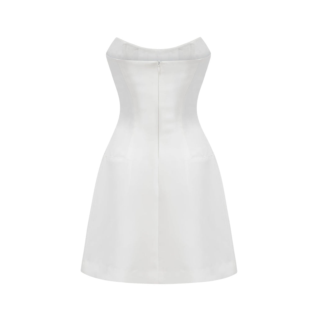 Anna Mini Dress - Sleeveless Off - Shoulder Design - Fully Embellished - Mini Length with Back Zipper