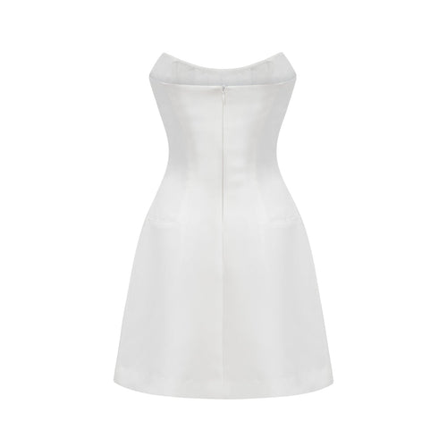 Anna Mini Dress - Sleeveless Off - Shoulder Design - Fully Embellished - Mini Length with Back Zipper