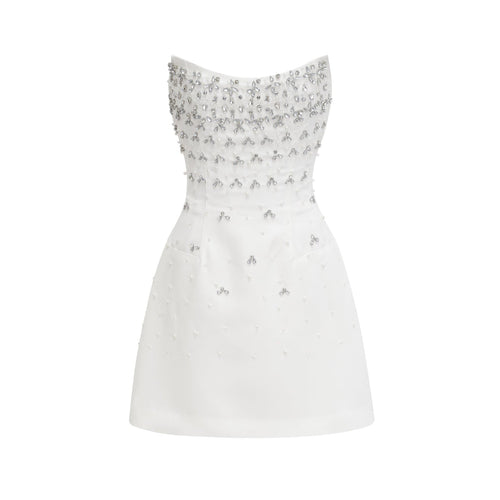 Anna Mini Dress - Sleeveless Off - Shoulder Design - Fully Embellished - Mini Length with Back Zipper