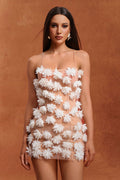 Anna Peach Backless Mini Dress with Flower Detailing