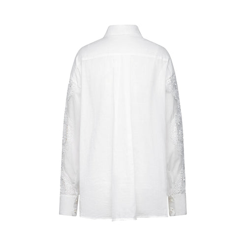 Anna Shirt - Long Sleeve Lapel Button - Cut - Out Lace - Embroidered Midi Top