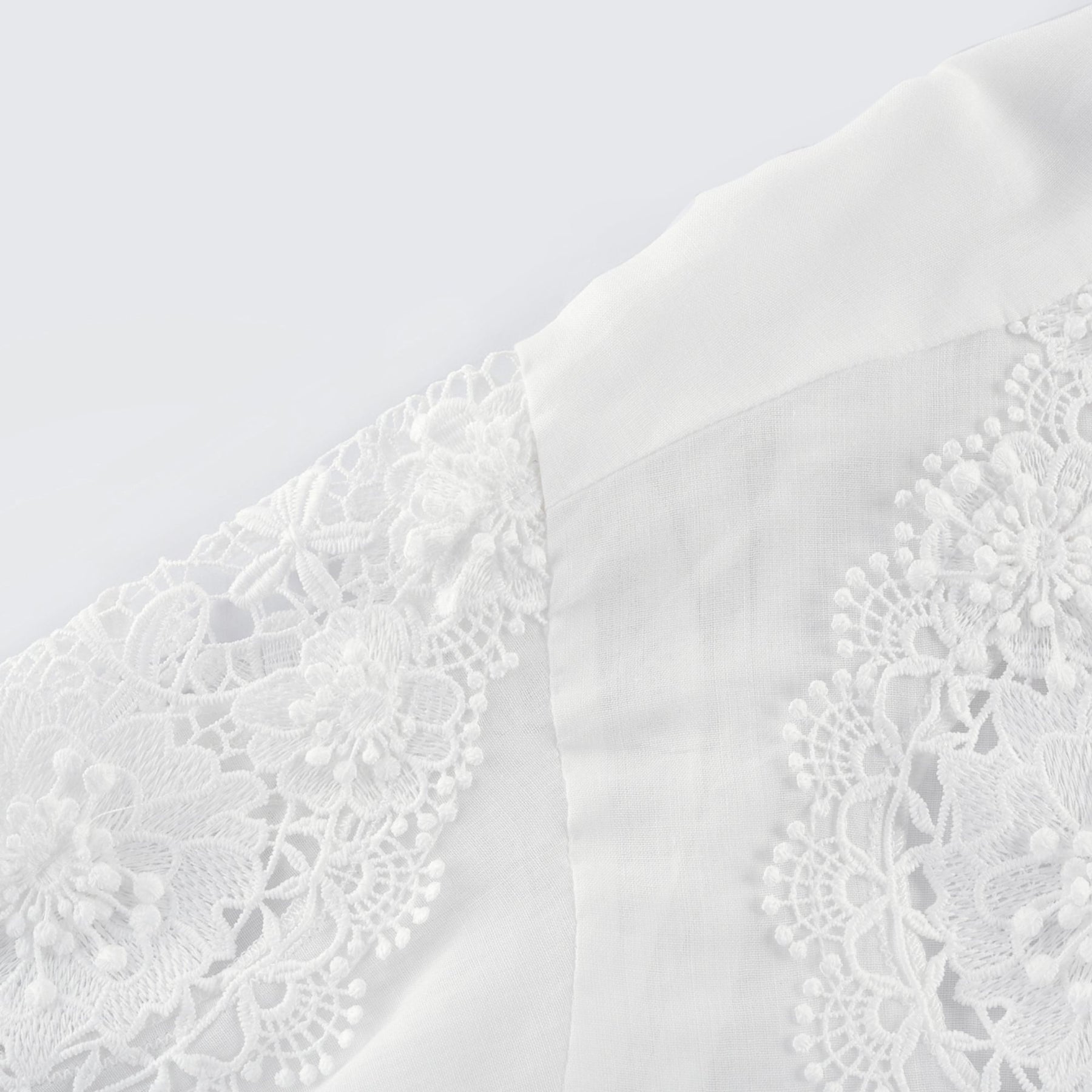 Anna Shirt - Long Sleeve Lapel Button - Cut - Out Lace - Embroidered Midi Top