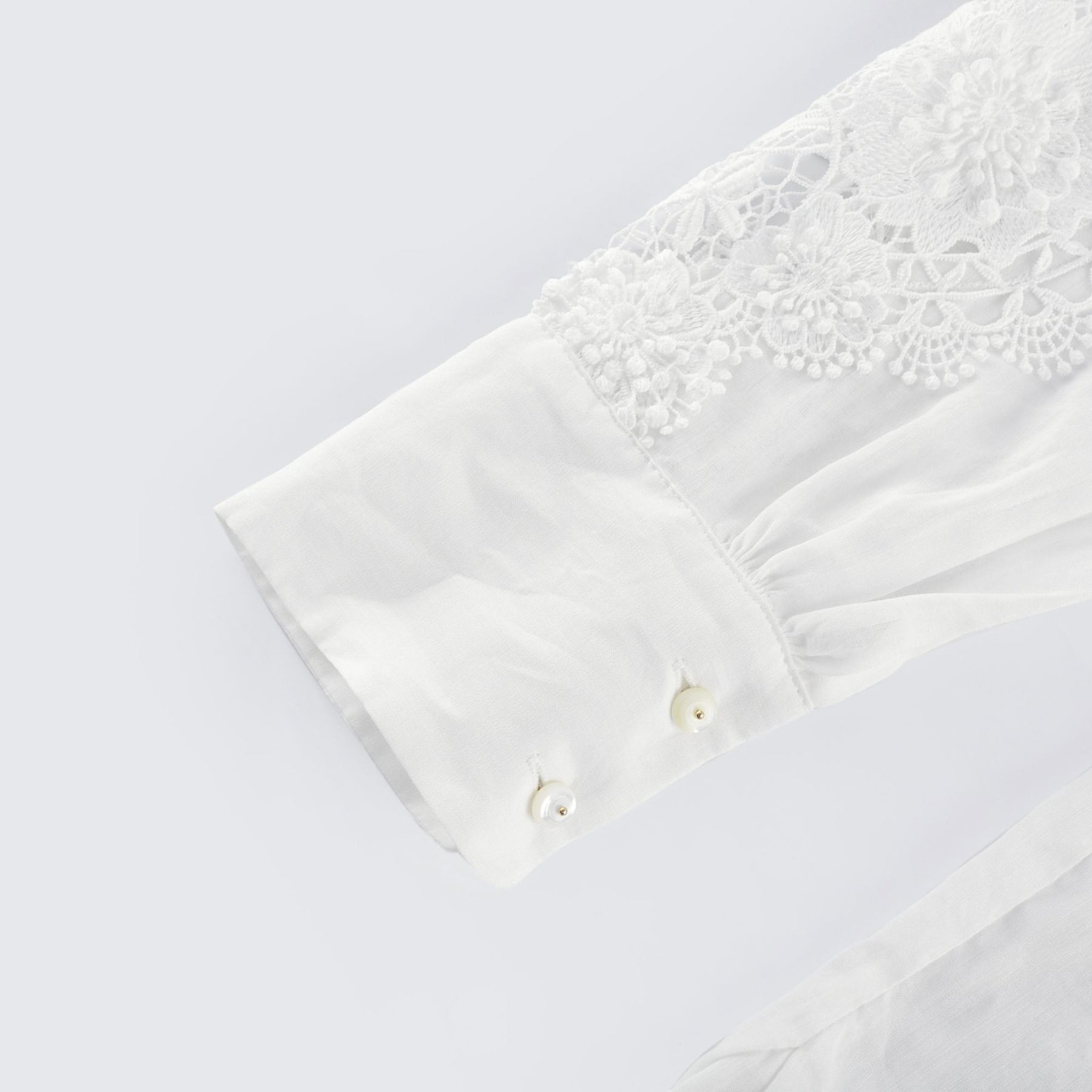 Anna Shirt - Long Sleeve Lapel Button - Cut - Out Lace - Embroidered Midi Top