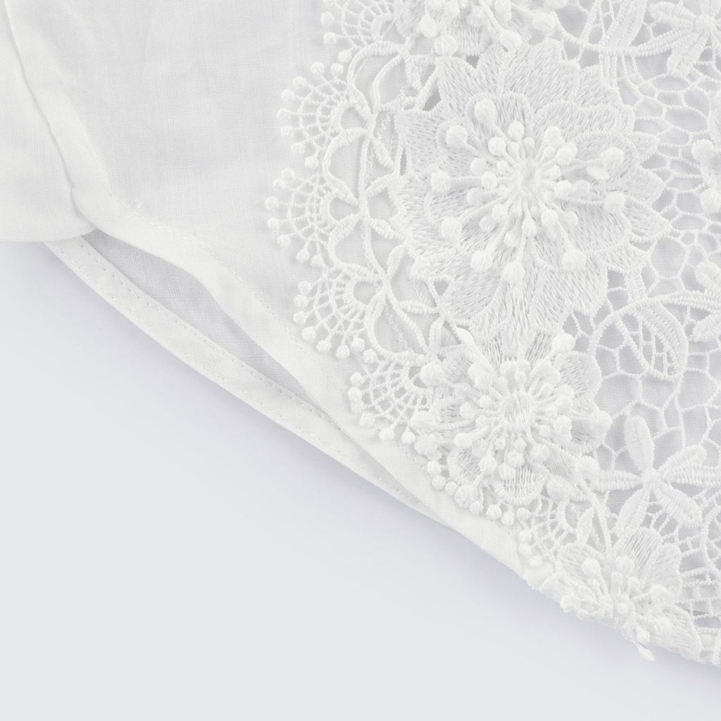 Anna Shirt - Long Sleeve Lapel Button - Cut - Out Lace - Embroidered Midi Top