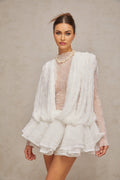 Annabelle Top & Shorts - Mock Neck - Ruffled Cuffs - Lace Overlay - Elasticated Waistband