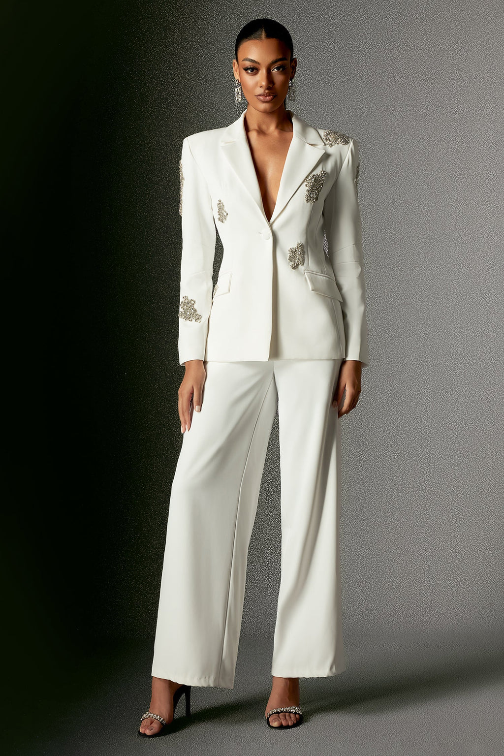 Annabelle White Blazer Set with Wide Leg Trousers for Formal Events and Stylish Nights Out