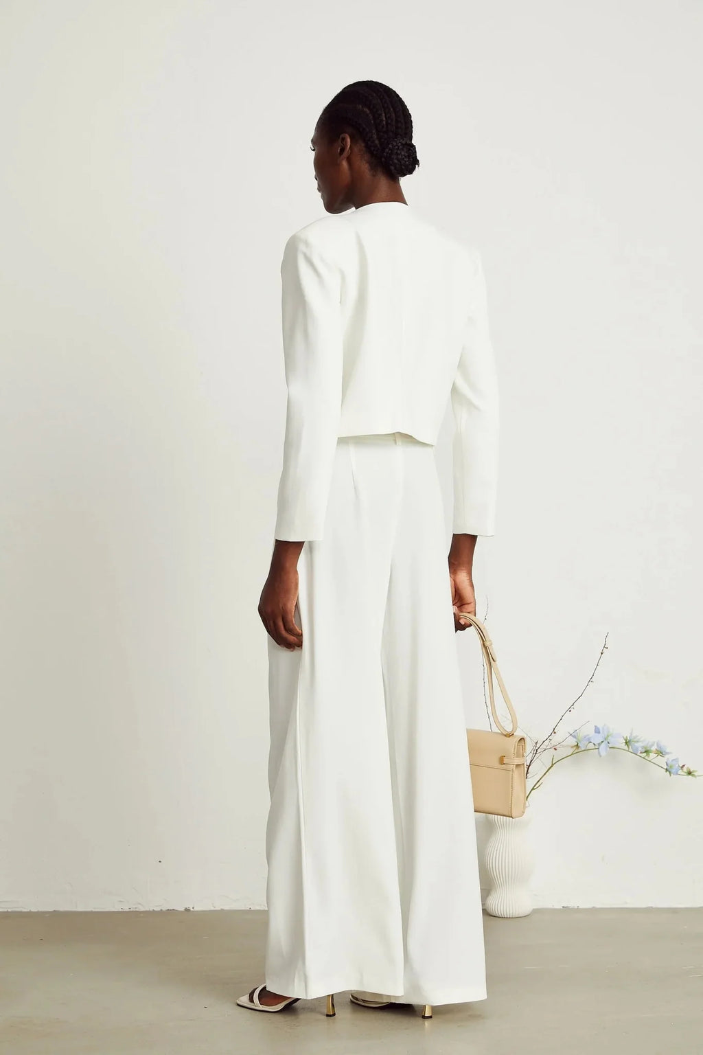 Annalee Jacket & Trousers Set - Crystal & Sequin Embellishments - Cropped Jacket - Straight Leg Trousers - Front Hook & Eye Fastening