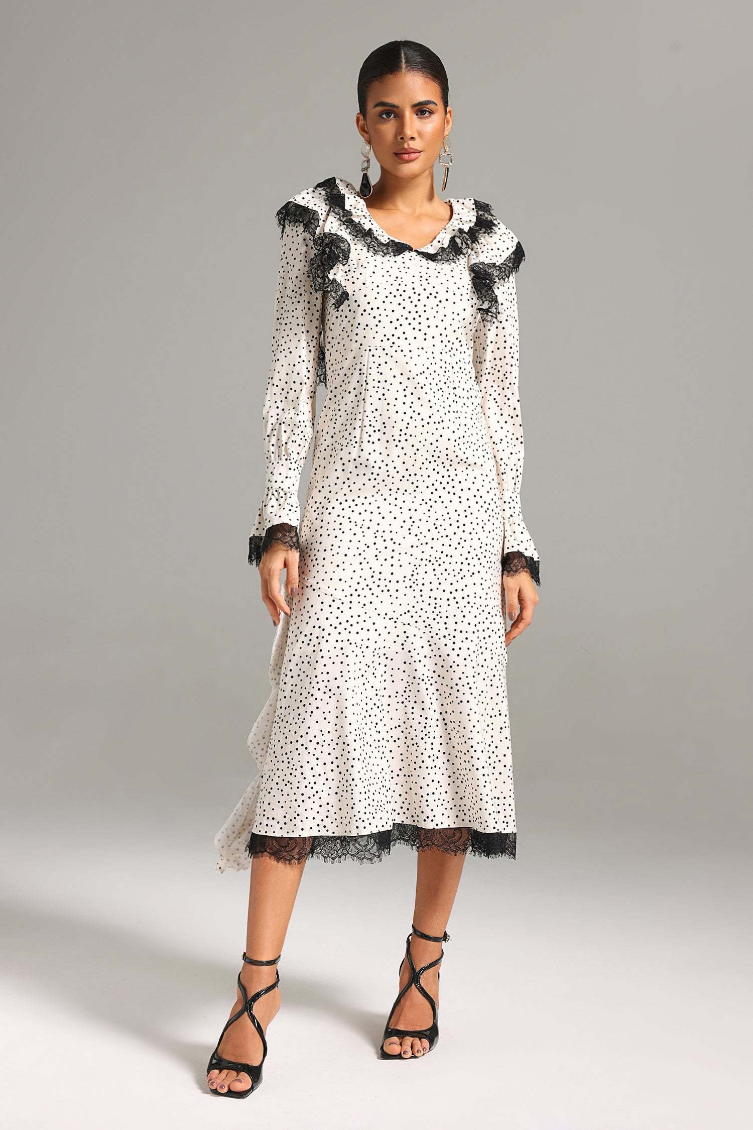 Annalee White Polka Dot Ruffled Lace Dress