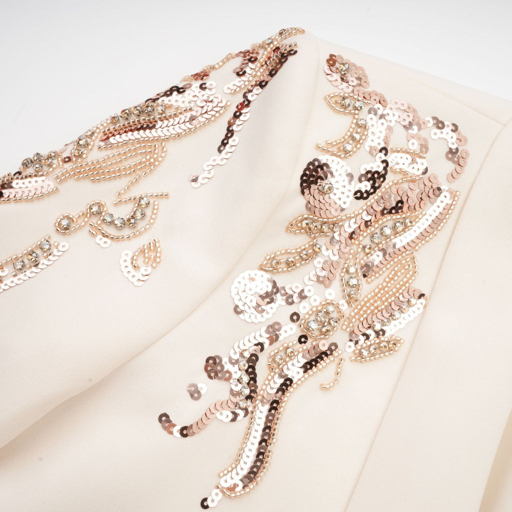 Annalisa Blazer - Plunging V - neck - Crystal Embellishment - Sequined Detailing