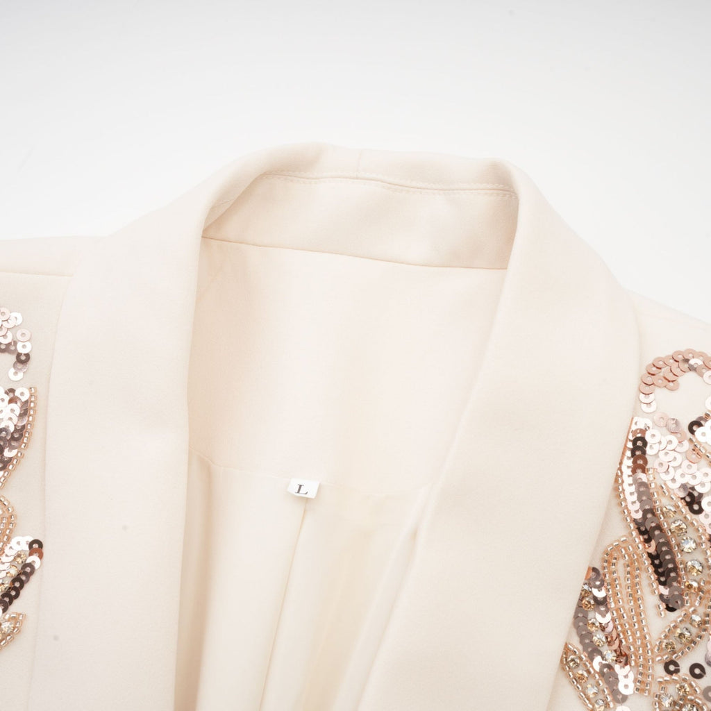 Annalisa Blazer - Plunging V - neck - Crystal Embellishment - Sequined Detailing
