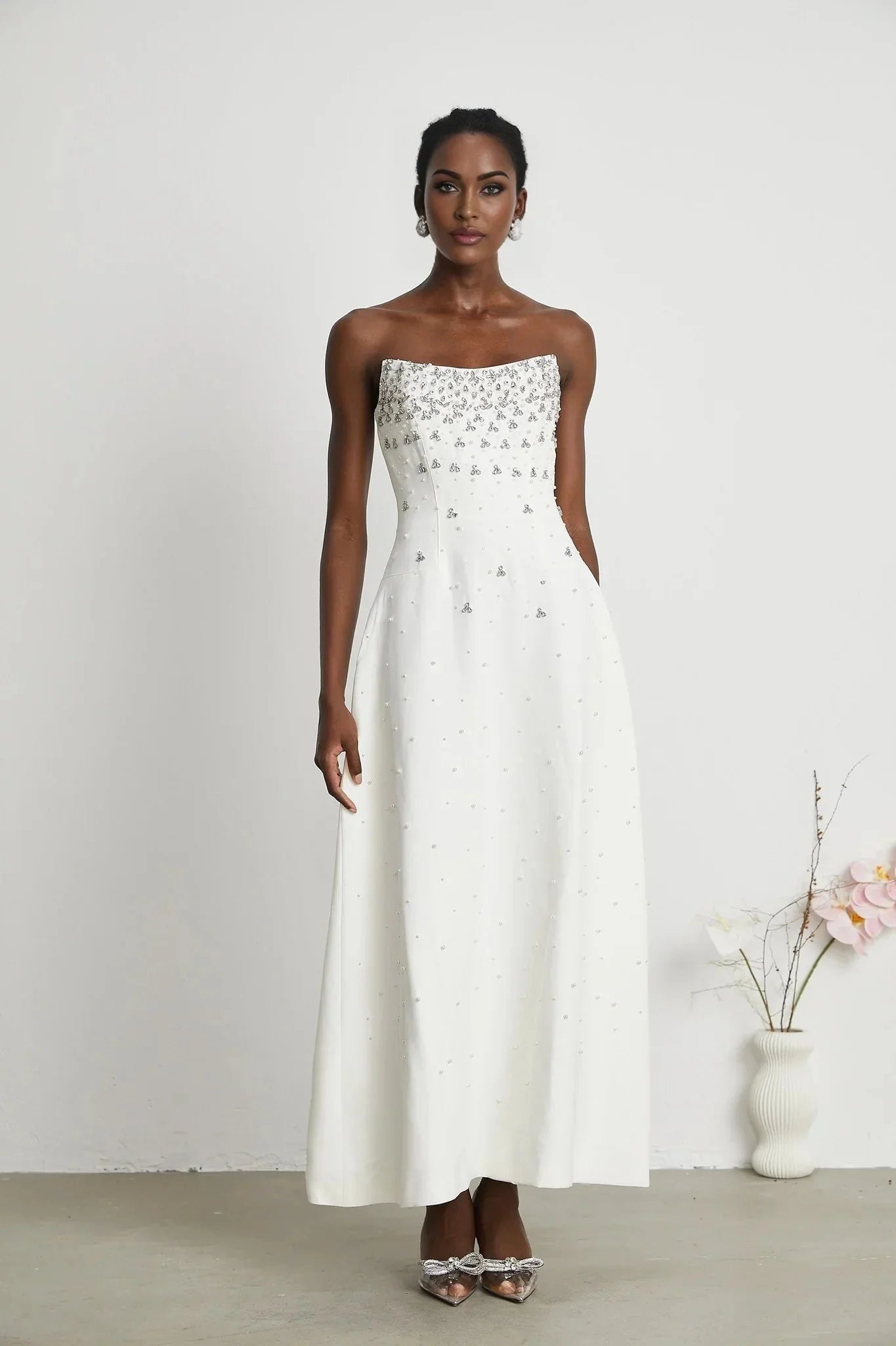 Annalisa Maxi Dress - Off - The - Shoulder Style - Glamorous Embellishments - Sleeveless - Rear Zip Fastening