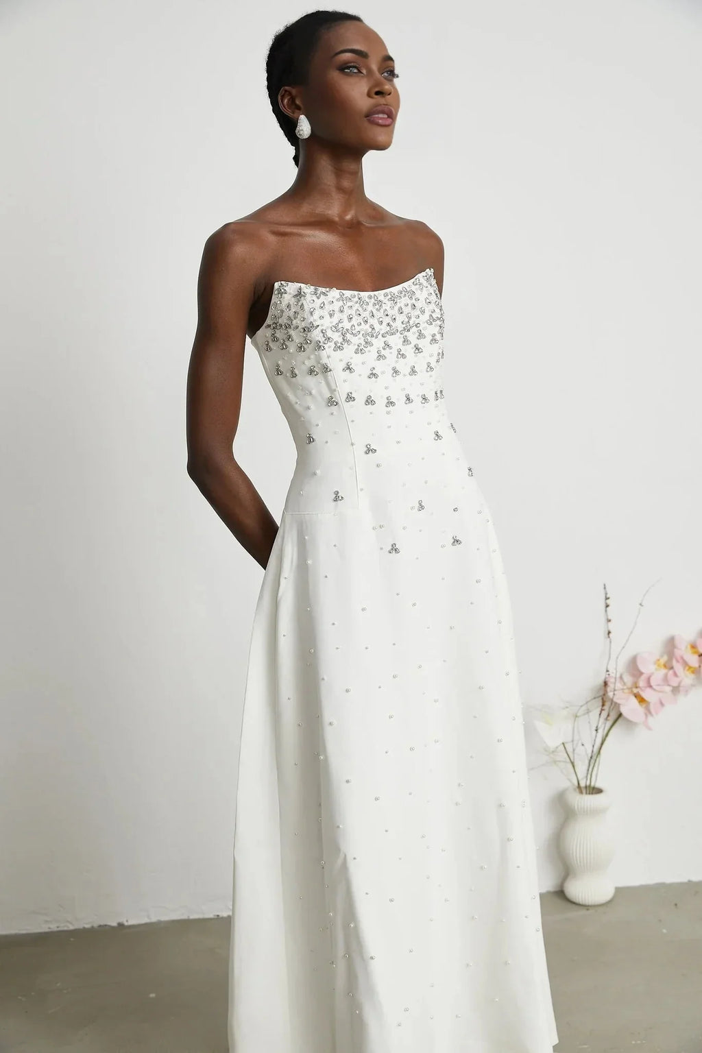 Annalisa Maxi Dress - Off - The - Shoulder Style - Glamorous Embellishments - Sleeveless - Rear Zip Fastening