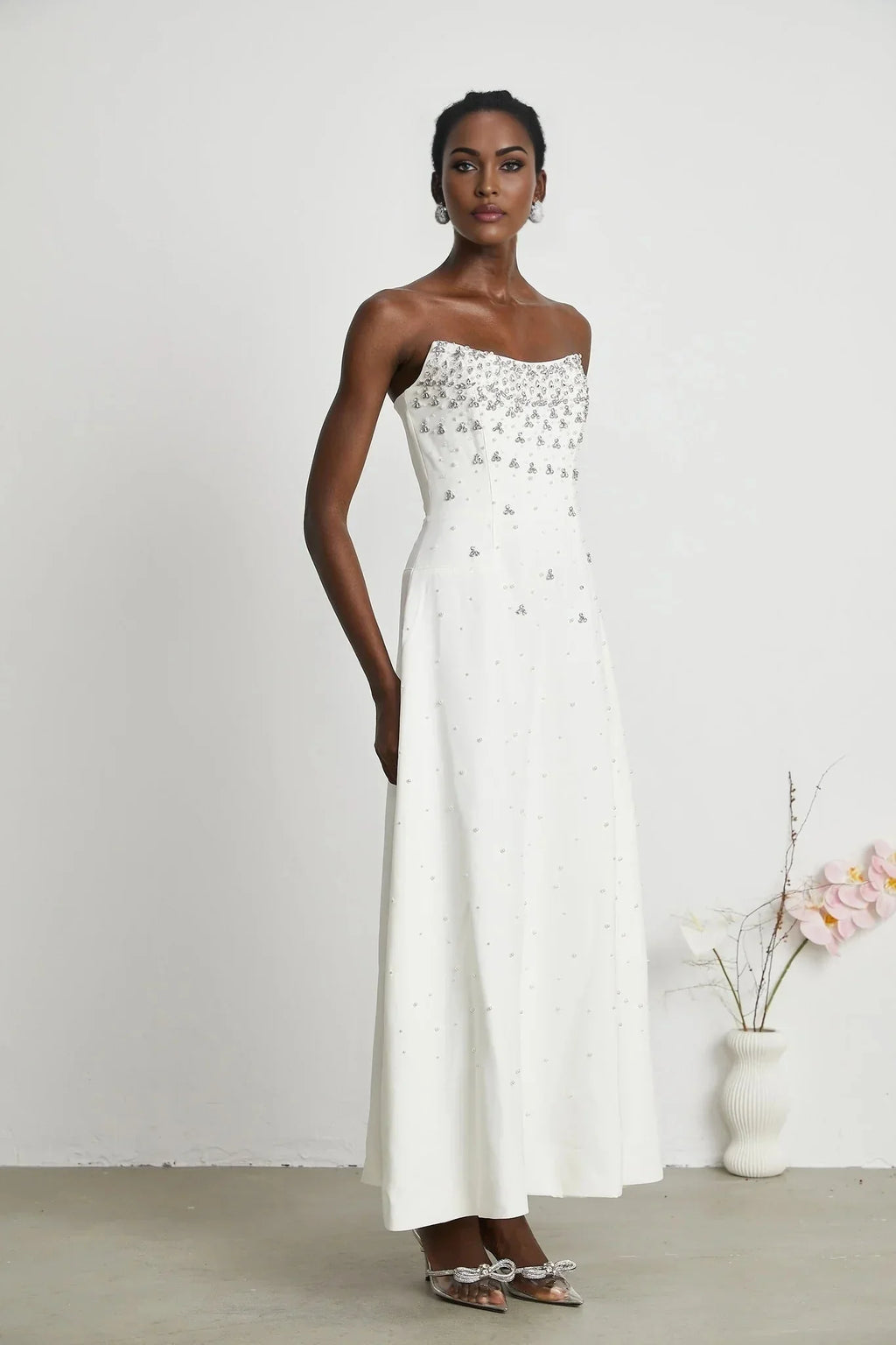 Annalisa Maxi Dress - Off - The - Shoulder Style - Glamorous Embellishments - Sleeveless - Rear Zip Fastening