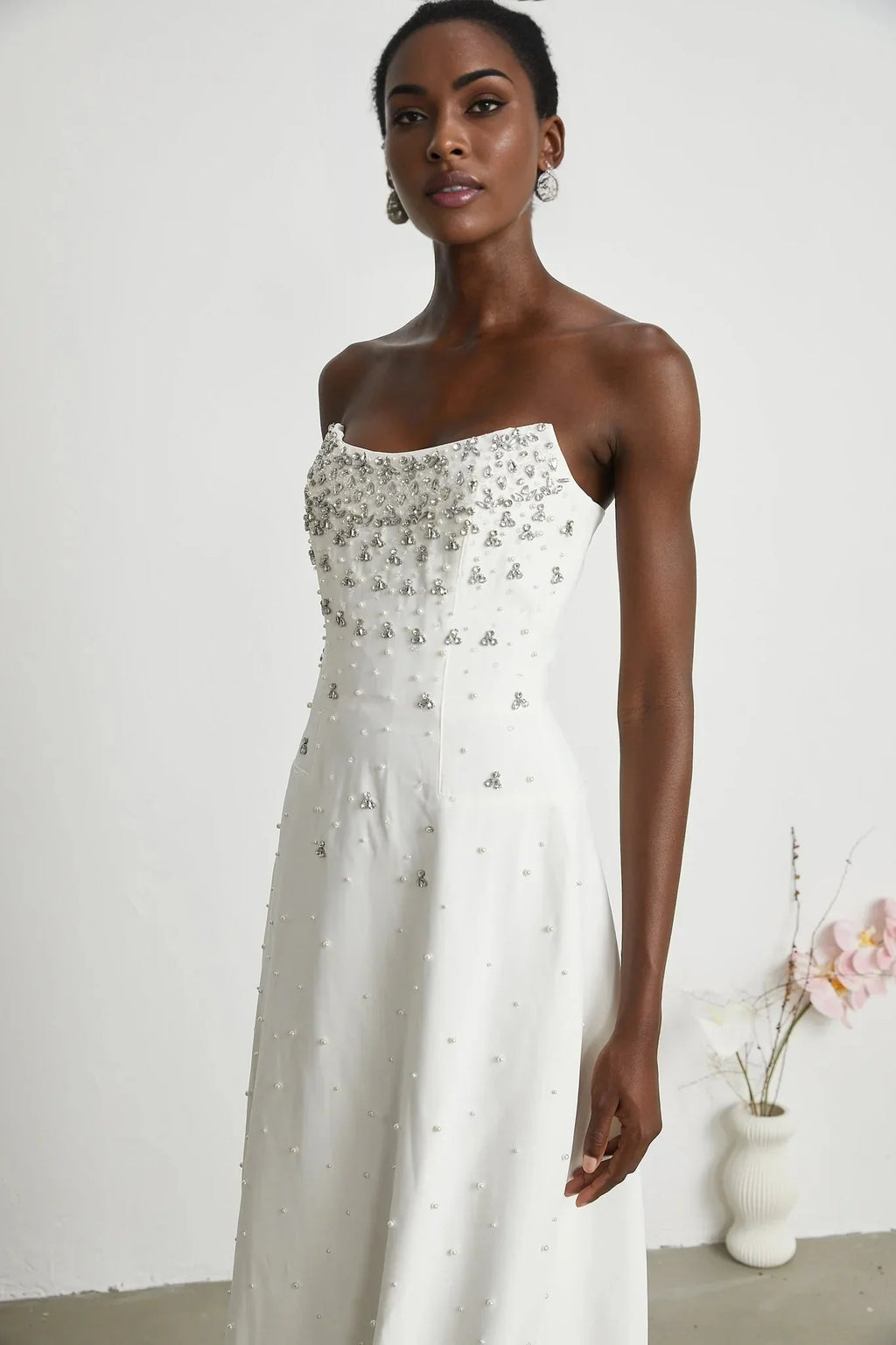 Annalisa Maxi Dress - Off - The - Shoulder Style - Glamorous Embellishments - Sleeveless - Rear Zip Fastening