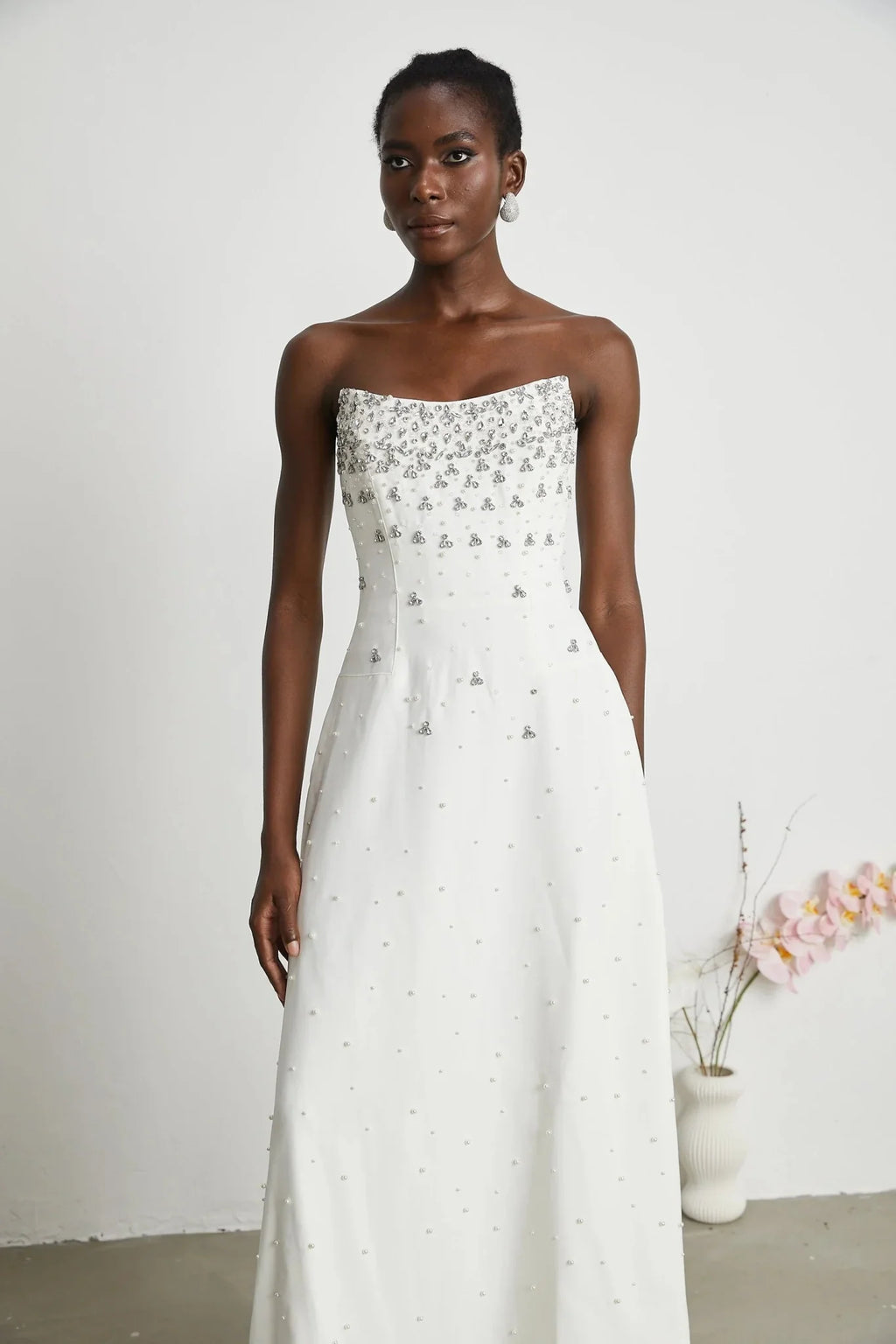 Annalisa Maxi Dress - Off - The - Shoulder Style - Glamorous Embellishments - Sleeveless - Rear Zip Fastening