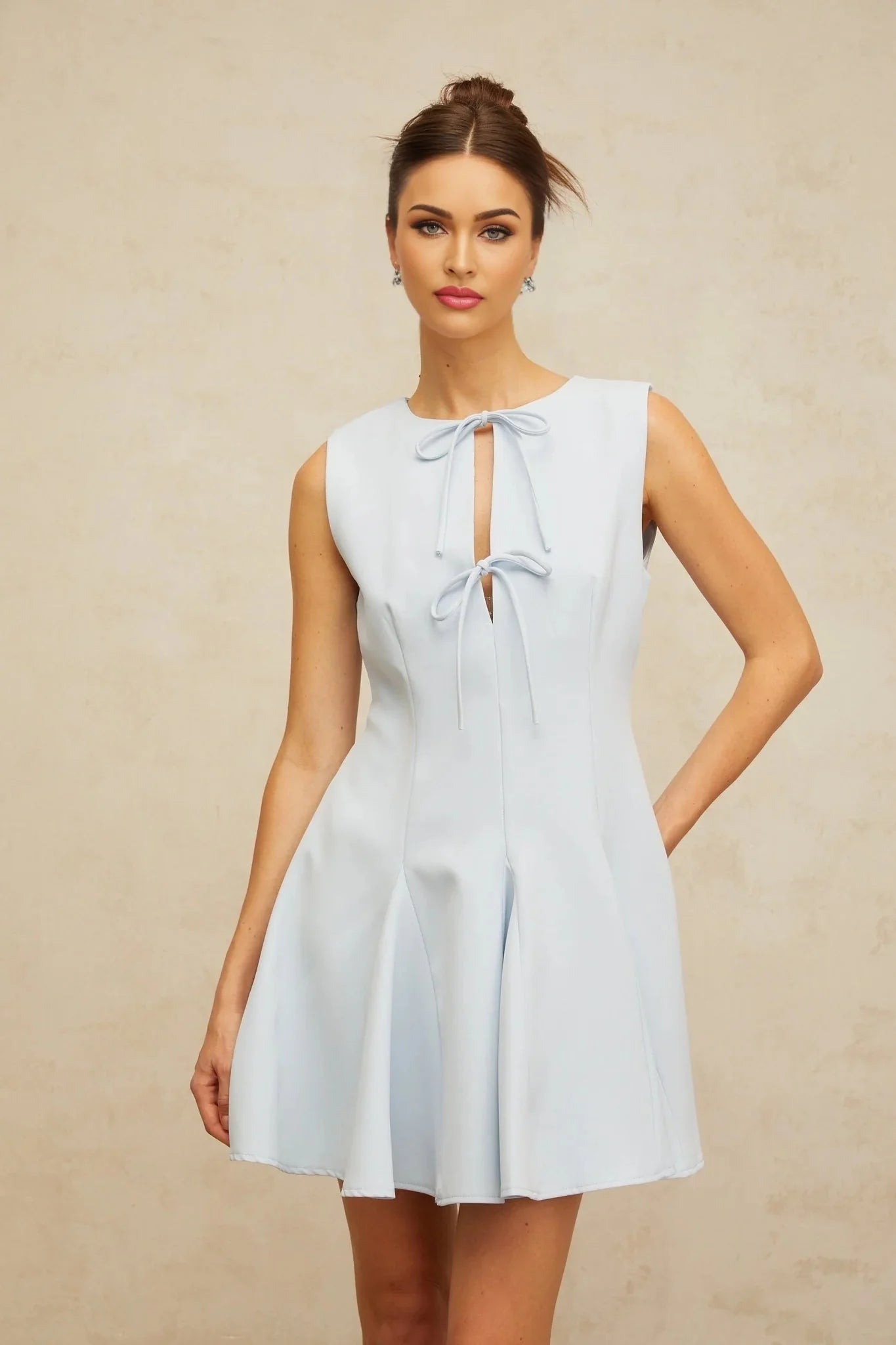 Annalisa Mini Dress Blue Bowknot Godet Design & Cut - Out Detailing